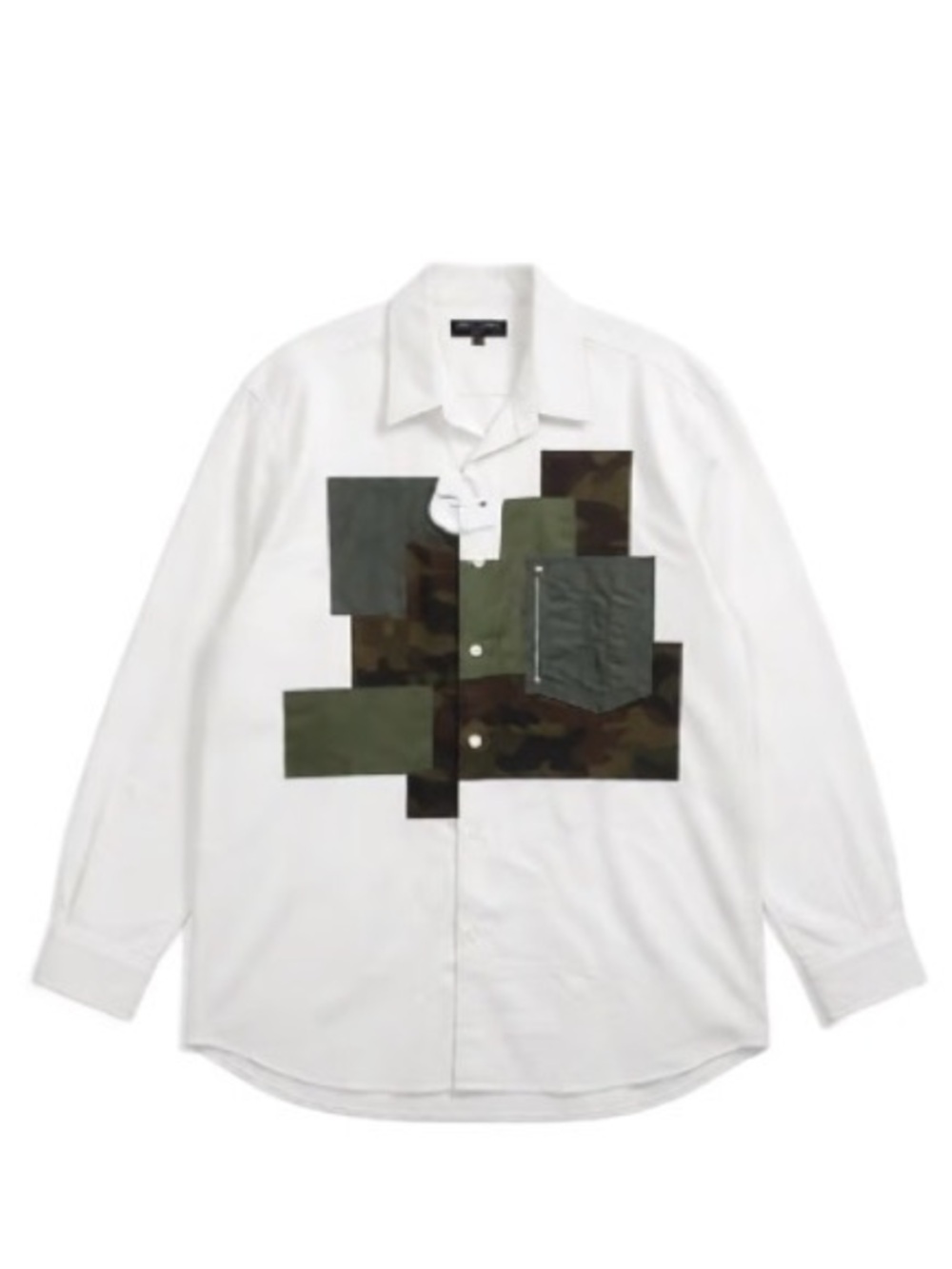 Commes de Garçon 100% cotton Large White Shirt w Green Camouflage Patchwork NWT